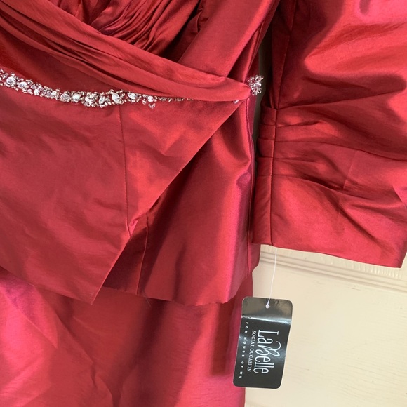 LA BELLE FASHIONS 2 PIECE RED DRESS & JACKET MOTHER OF BRIDE 10 FORMAL COCKTAIL - Picture 9 of 10
